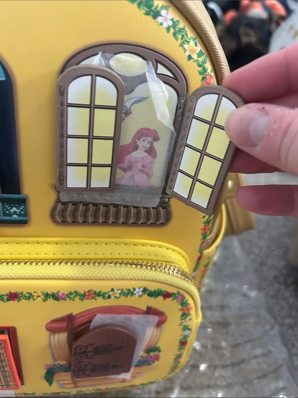 Interactive Loungefly Yellow Backpack with Disney Princess Windows - Picture 2 of 8